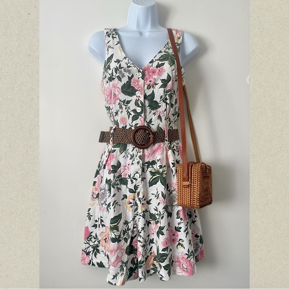 Pants - Fads 80’s Floral V-Neck Sleeveless Romper Dress in Pink & Green Coquette Spring